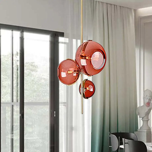 Lámpara de araña moderna de cristal rojo - Elegante lámpara colgante de 3 luces para comedor