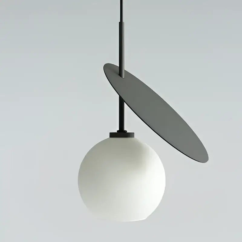 Modern red glass cherry led pendant light with matte white globe and gray disc, ideal for dining room decorbites cherry led