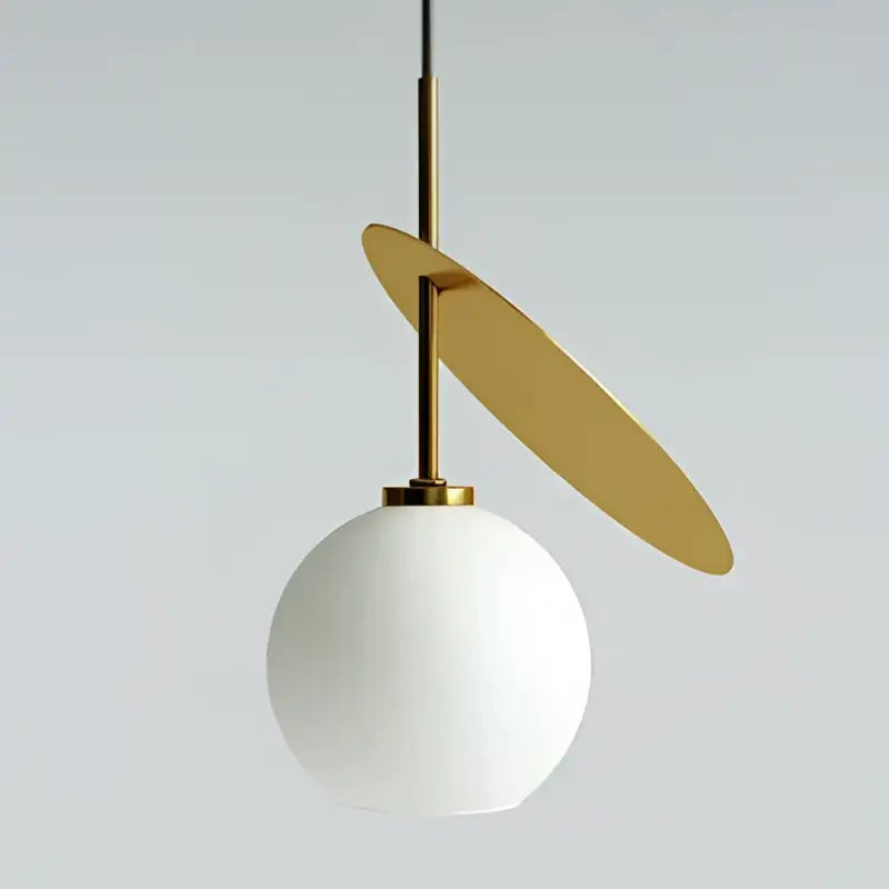 Modern red decorbites cherry led pendant light with white spherical glass, gold-toned metal accent, and hanging chain