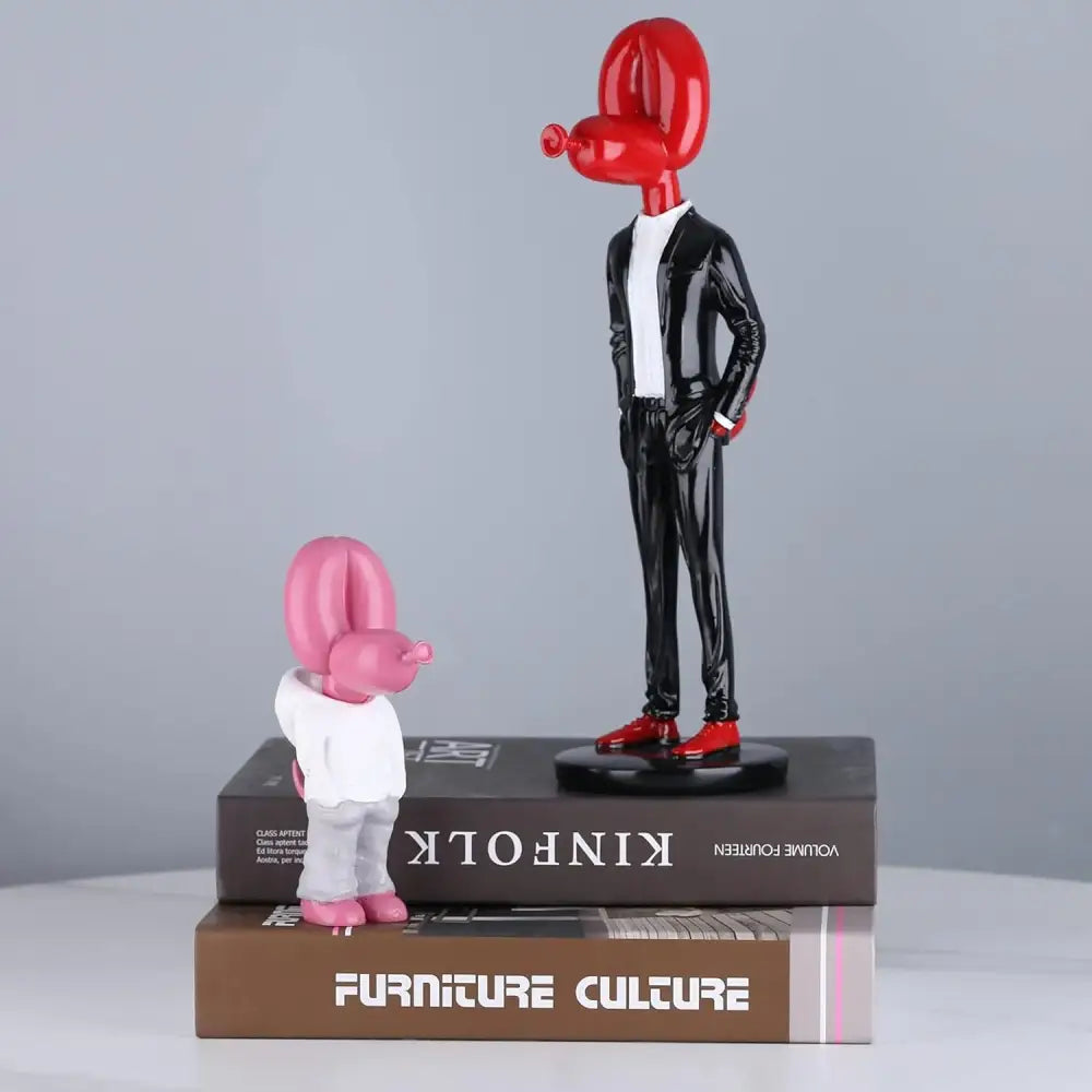 Modern red glossy balloon dog statue figurine in black suit with red shoes resin decor for living room display