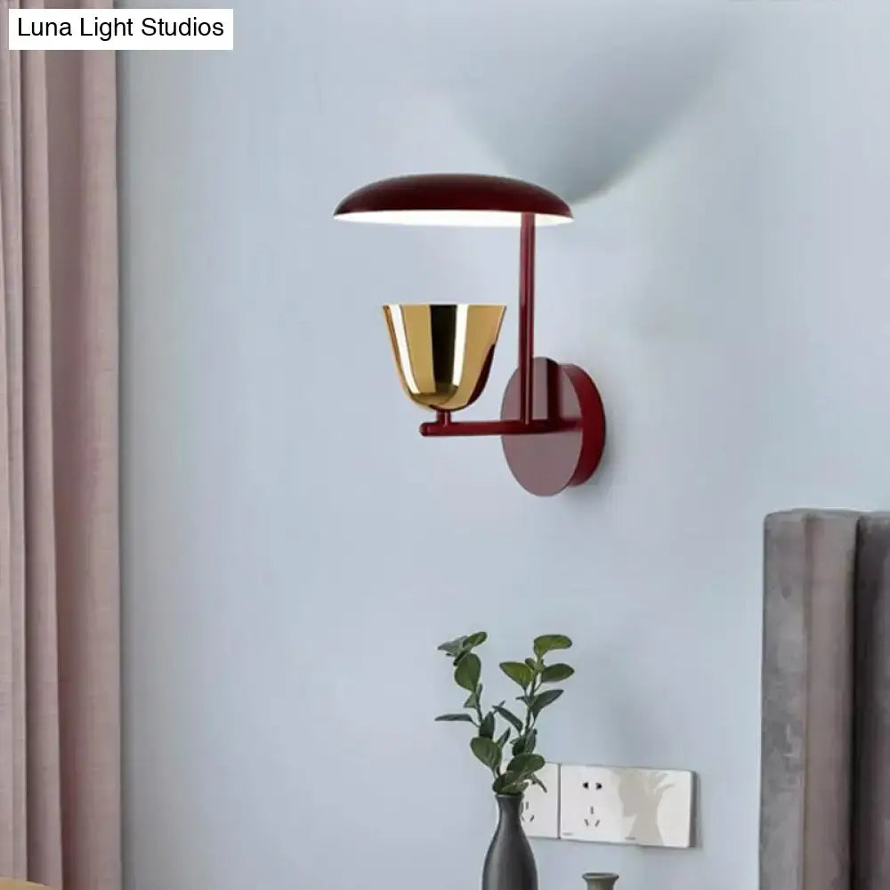 Modern red and gold dome wall light with sleek minimalist design ideal for bedroom wall sconce lighting