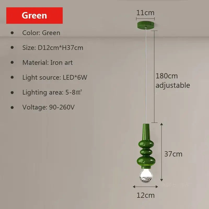 Modern red and green caterpillar iron led pendant light with green iron art tiered bulbous design and adjustable cord by decorbites