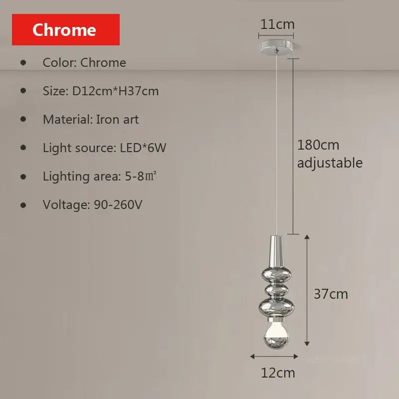 Modern red and green decorbites caterpillar iron led pendant light with chrome finish and adjustable 180cm hanging length