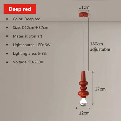 Deep red decorbites caterpillar iron led pendant light with sleek tiered design and adjustable 180cm length for bedroom decor