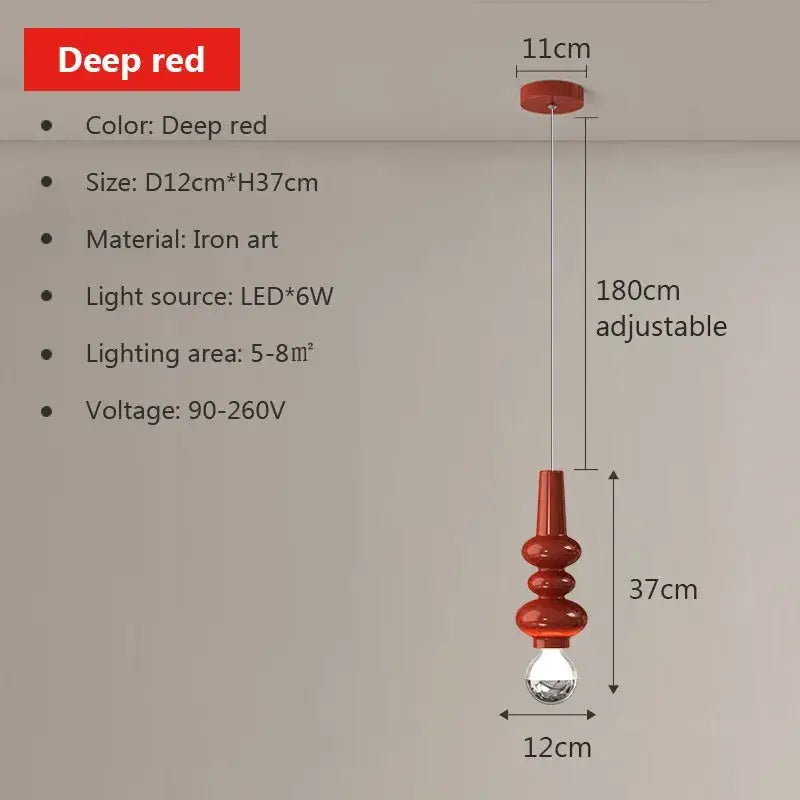 Deep red decorbites caterpillar iron led pendant light with sleek tiered design and adjustable 180cm length for bedroom decor