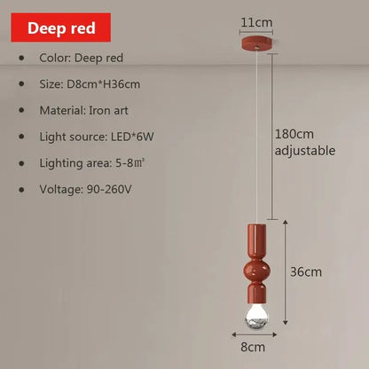 Modern red decorbites caterpillar iron led pendant light featuring three cylindrical segments and adjustable 180cm length