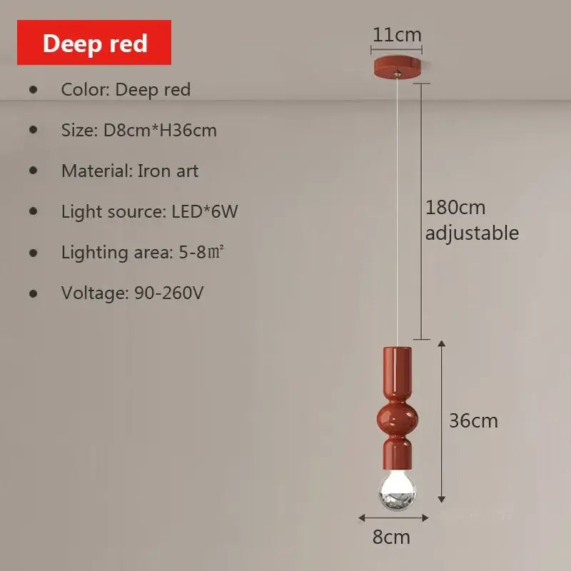 Modern red decorbites caterpillar iron led pendant light featuring three cylindrical segments and adjustable 180cm length