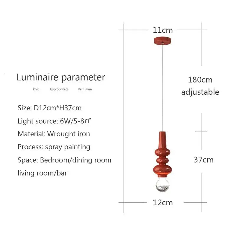 Modern red decorbites caterpillar iron led pendant light with tiered wrought iron and clear glass globe for bedroom decor