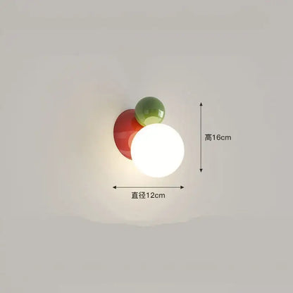 Modern red and green led wall light kids room spherical acrylic lamp with glowing white central globe decorbites led wall