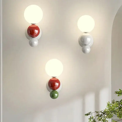 Modern red and green decorbites led wall light with spherical ceramic orbs and warm glass shades for kids room decor