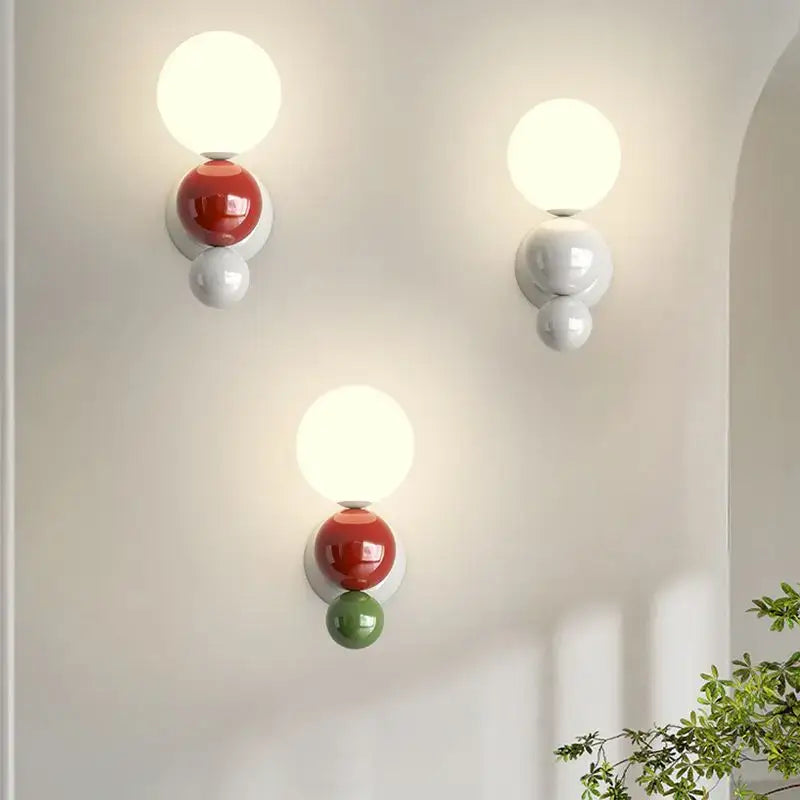 Modern red and green decorbites led wall light with spherical ceramic orbs and warm glass shades for kids room decor
