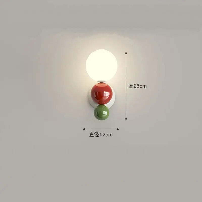 Modern red and green led wall light with three spherical acrylic globes mounted on sleek metallic base for kids room decorbites led wall