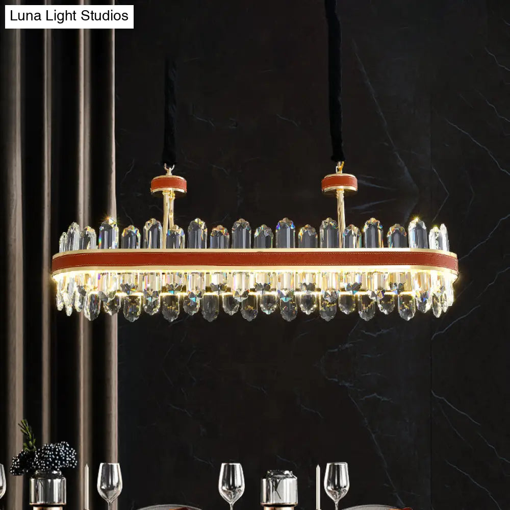 ديكوربايتس™ مصباح LED أحمر حديث معلق على شكل جزيرة مع تفاصيل كتلة كريستالية - مصباح سقف مستطيل من الجلد