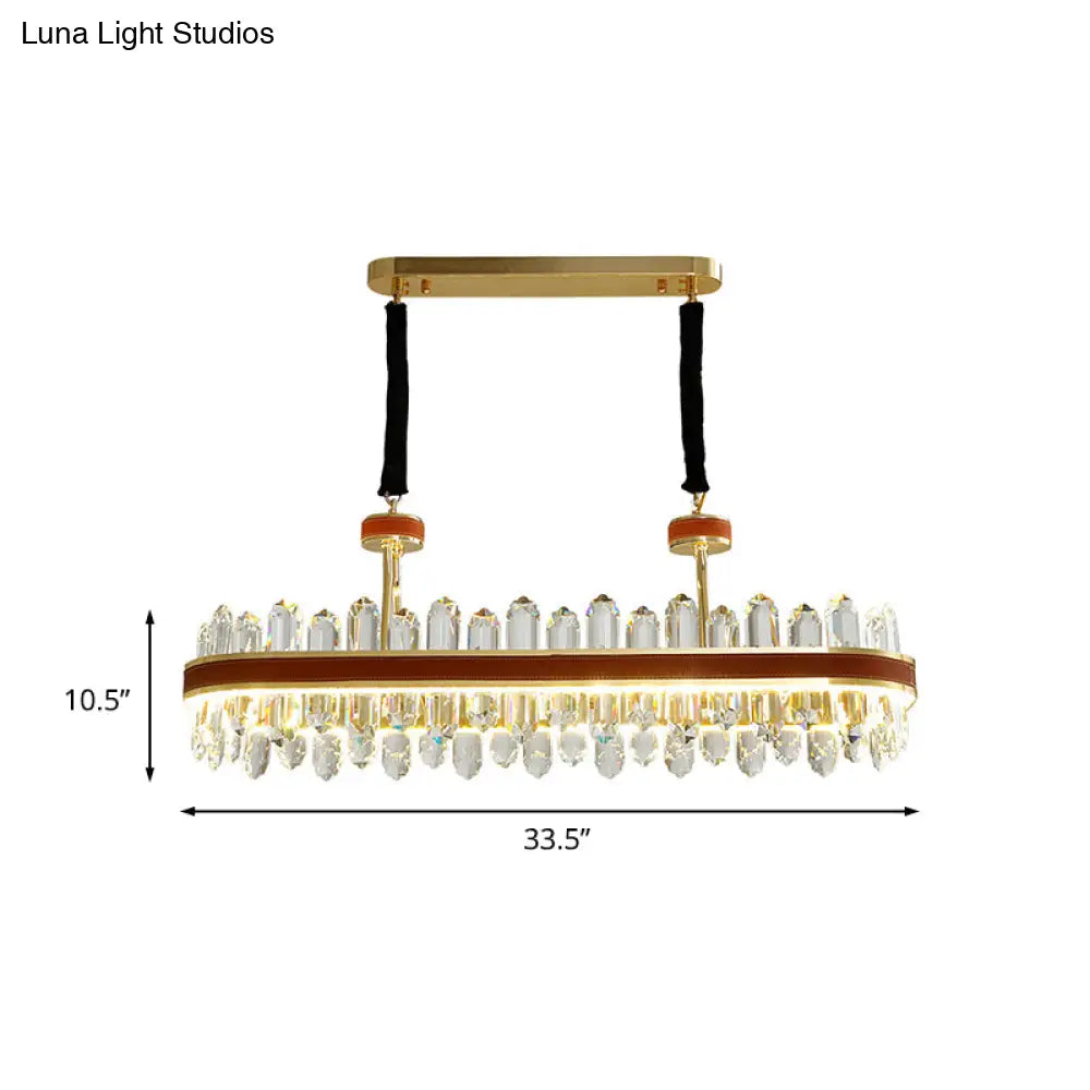 ديكوربايتس™ مصباح LED أحمر حديث معلق على شكل جزيرة مع تفاصيل كتلة كريستالية - مصباح سقف مستطيل من الجلد