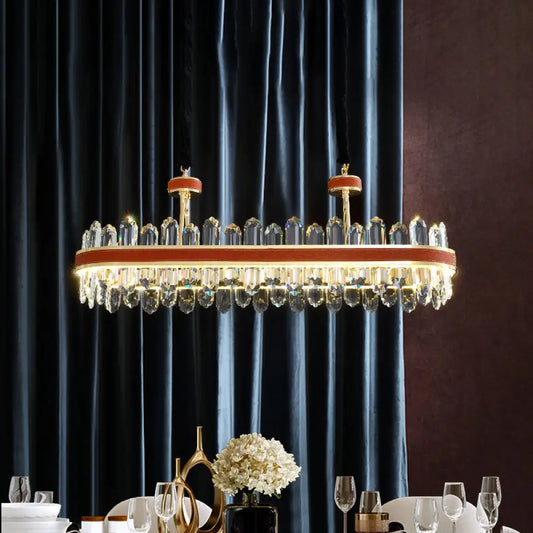 ديكوربايتس™ مصباح LED أحمر حديث معلق على شكل جزيرة مع تفاصيل كتلة كريستالية - مصباح سقف مستطيل من الجلد