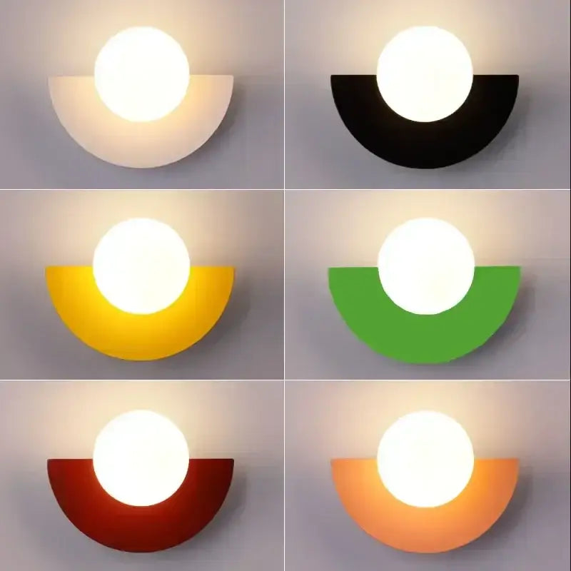Modern red and orange decorbites glass ball led wall lamp with matte curved base for bedroom ambient light decor