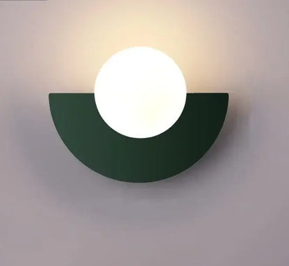 Modern green wall lamp with frosted white spherical bulb for bedroom ambient light by decorbites glass ball led design