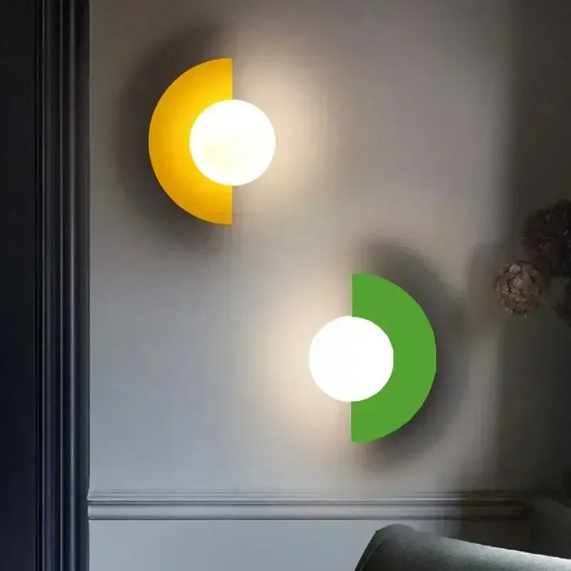 Modern wall lamp with vibrant yellow and green glass ball led shades for bedroom ambient decorbites glass ball lighting
