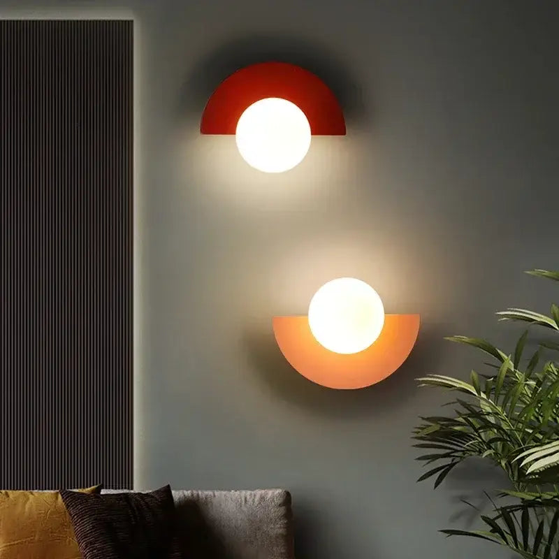 Modern red and orange decorbites glass ball led wall lamp with frosted glass globes for soft ambient bedroom light