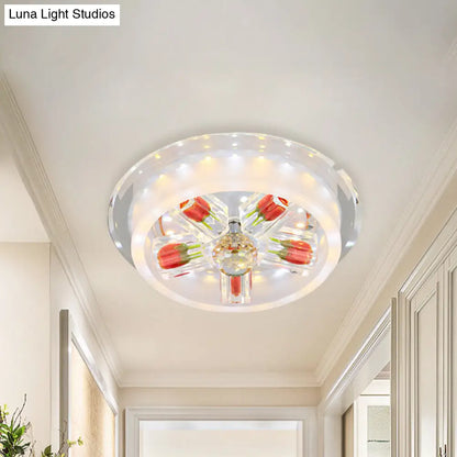 DecorBites™ DecorBites™ Modern Red Rose Cake LED Flush Mount Light with Crystal Shade - Frosted Glass Ceiling Fixture for Living Room