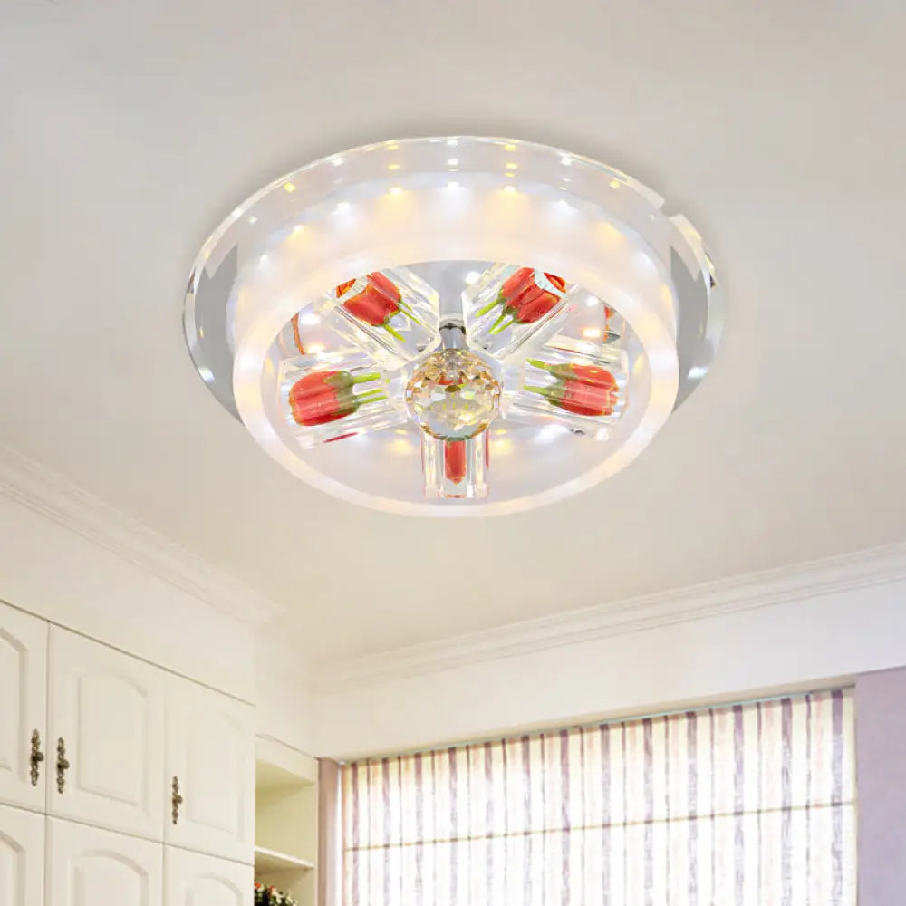 DecorBites™ DecorBites™ Modern Red Rose Cake LED Flush Mount Light with Crystal Shade - Frosted Glass Ceiling Fixture for Living Room