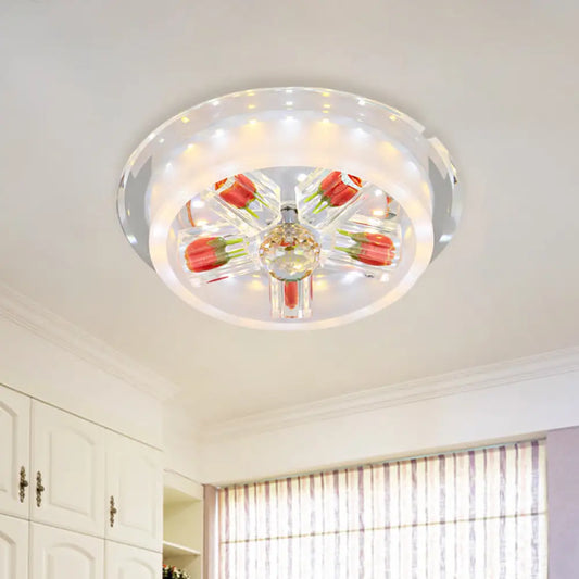 DecorBites™ DecorBites™ Modern Red Rose Cake LED Flush Mount Light with Crystal Shade - Frosted Glass Ceiling Fixture for Living Room