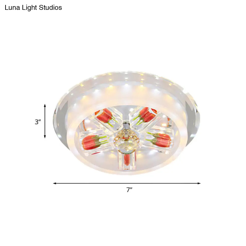 DecorBites™ DecorBites™ Modern Red Rose Cake LED Flush Mount Light with Crystal Shade - Frosted Glass Ceiling Fixture for Living Room