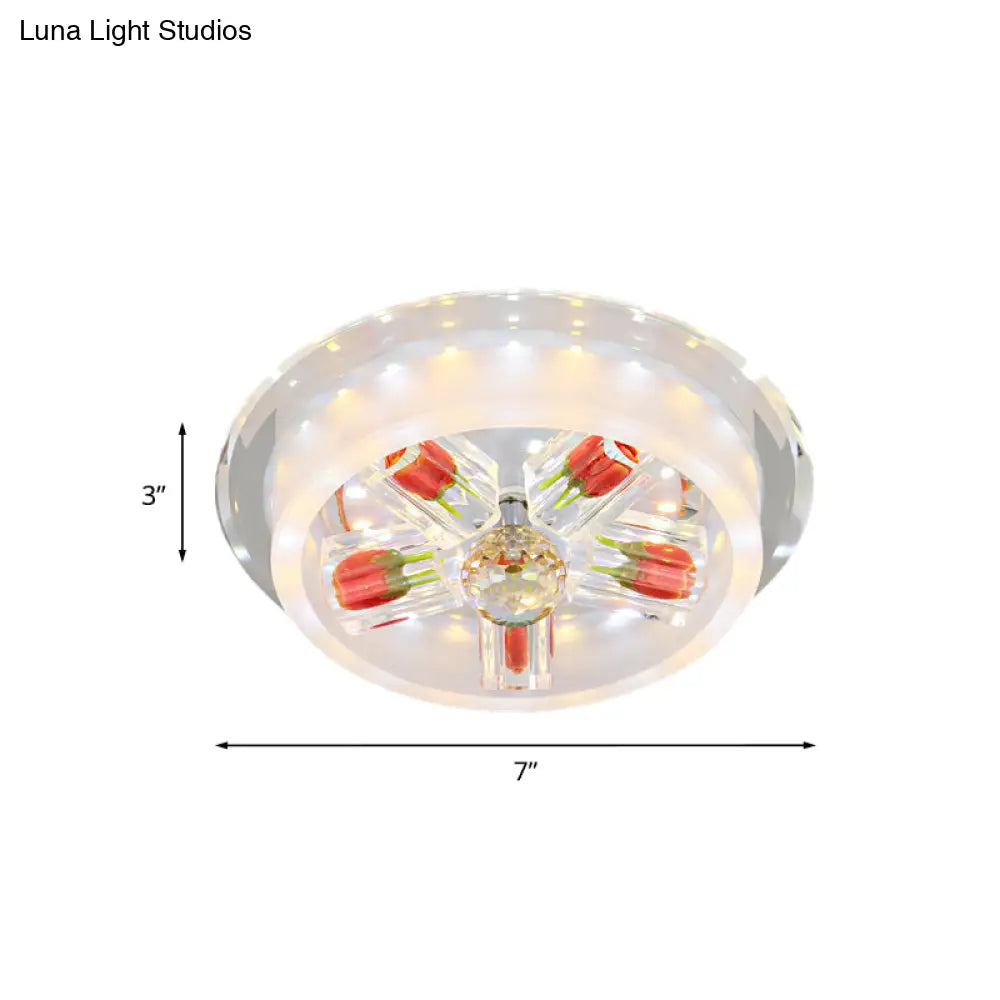 DecorBites™ DecorBites™ Modern Red Rose Cake LED Flush Mount Light with Crystal Shade - Frosted Glass Ceiling Fixture for Living Room