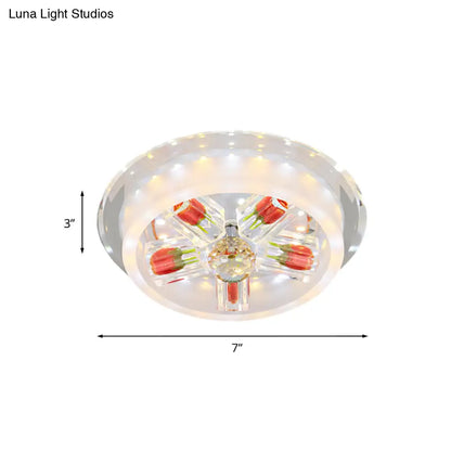 DecorBites™ DecorBites™ Modern Red Rose Cake LED Flush Mount Light with Crystal Shade - Frosted Glass Ceiling Fixture for Living Room