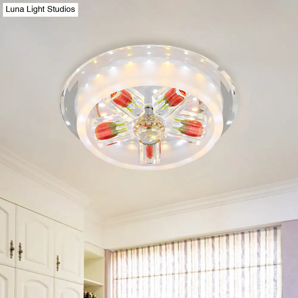 DecorBites™ DecorBites™ Modern Red Rose Cake LED Flush Mount Light with Crystal Shade - Frosted Glass Ceiling Fixture for Living Room