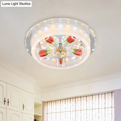 DecorBites™ DecorBites™ Modern Red Rose Cake LED Flush Mount Light with Crystal Shade - Frosted Glass Ceiling Fixture for Living Room