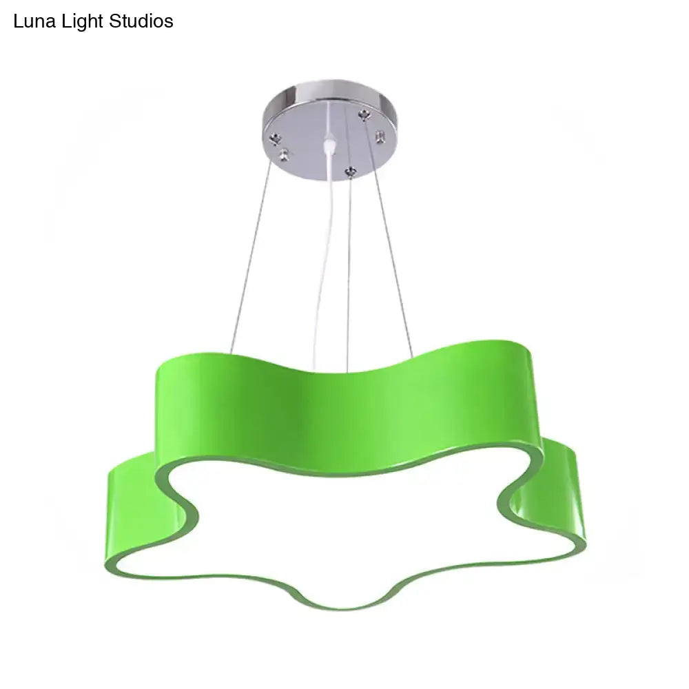 Modern lime green led pendant light with wavy acrylic shade and chrome mount for child care centre hanging lighting