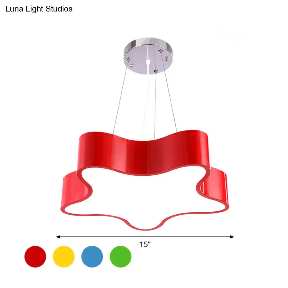 Modern red wavy star pendant care centre led hanging light with sleek acrylic design and chrome ceiling mount