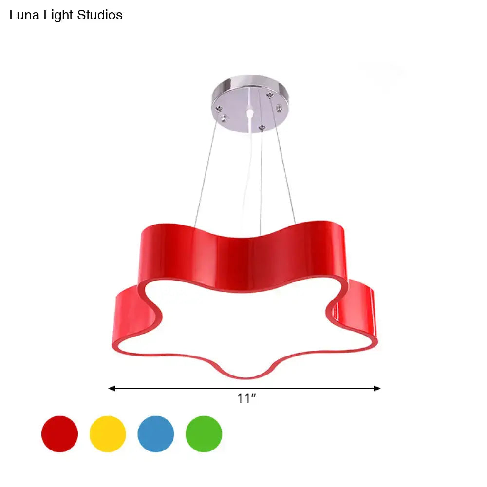 Vibrant red glossy acrylic modern wavy star pendant light with chrome fixture for child care centre led hanging use