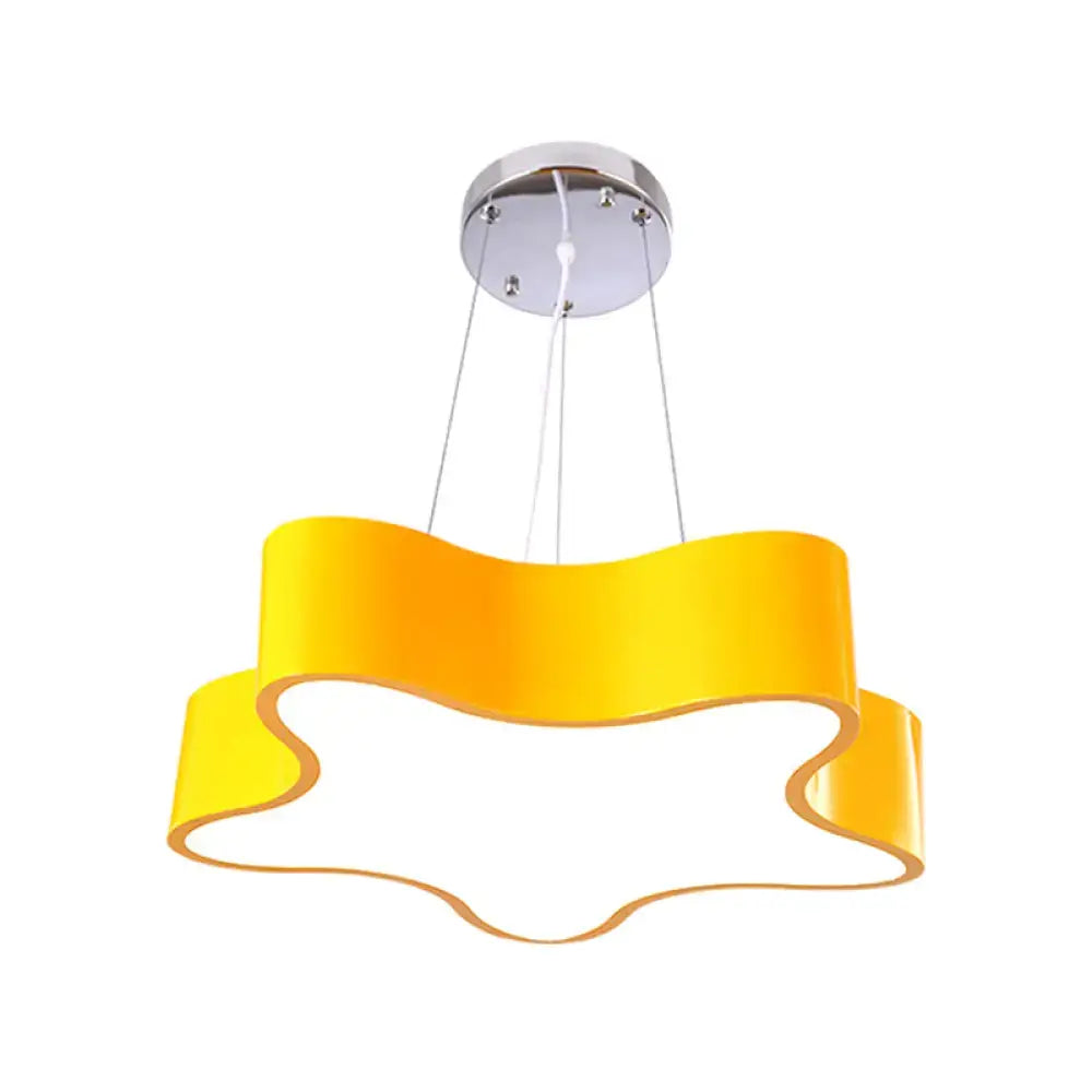 A modern bright yellow cloud pendant light with chrome mount designed for child care centre led hanging use