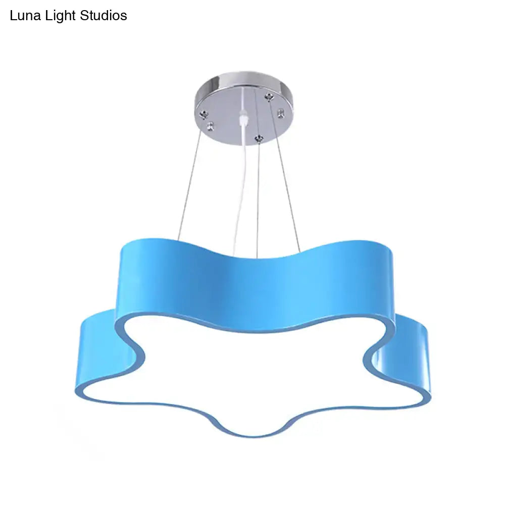 Modern blue two-tiered cloud pendant light with illuminated white surface for child care centre led hanging use