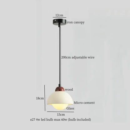 Modern reddish brown and cream decorbites cement cylinder led pendant with black iron canopy and warm micro cement glass shade
