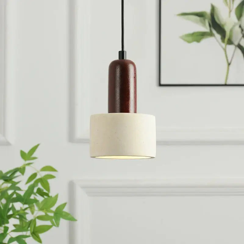 Modern reddish brown and cream cement cylinder led pendant kitchen light with textured shade and decorbites cement cylinder design