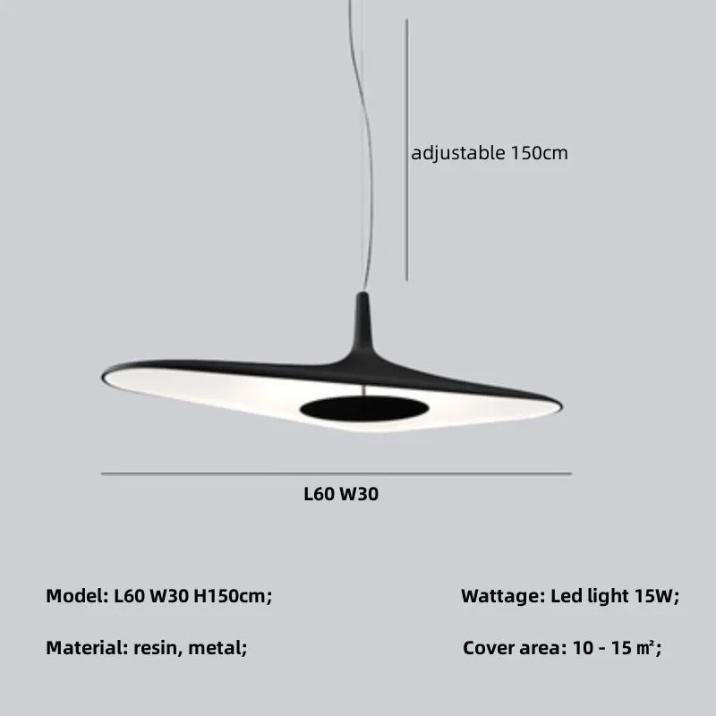 Modern Resin Pendant Light for Dining Room - black L60cm 15W / neutral light 4200K