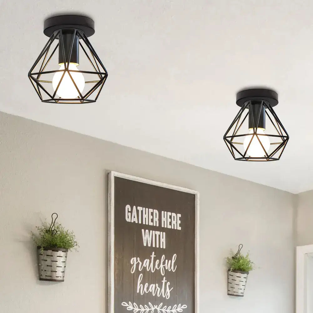 Modern retro black iron cage ceiling light with warm bulb for kitchen lighting decorbites iron cage ceiling decor