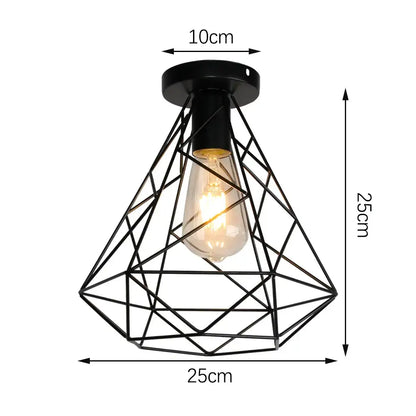 Modern retro black iron cage ceiling light with exposed edison bulb for kitchen lighting by decorbites iron cage