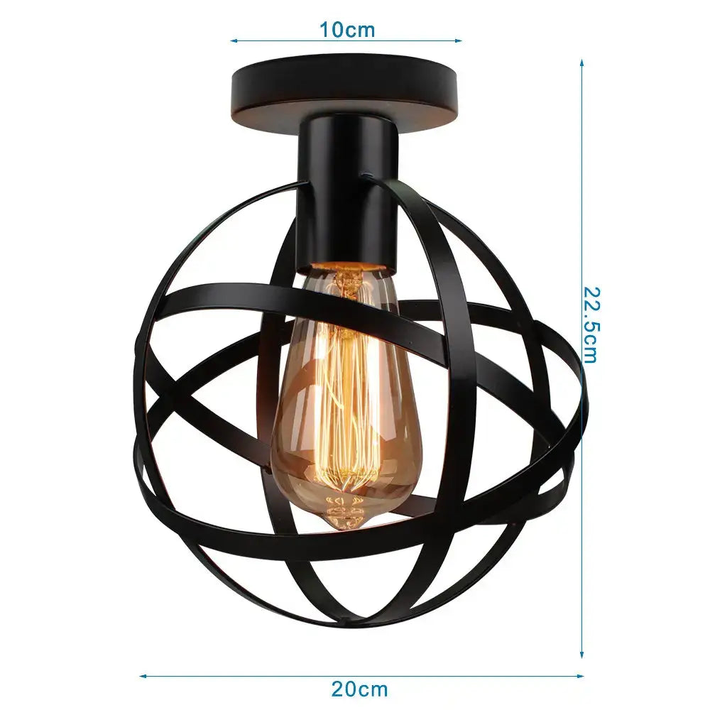 Modern retro black iron cage ceiling light with exposed filament bulb suitable for kitchen lighting decorbites iron cage