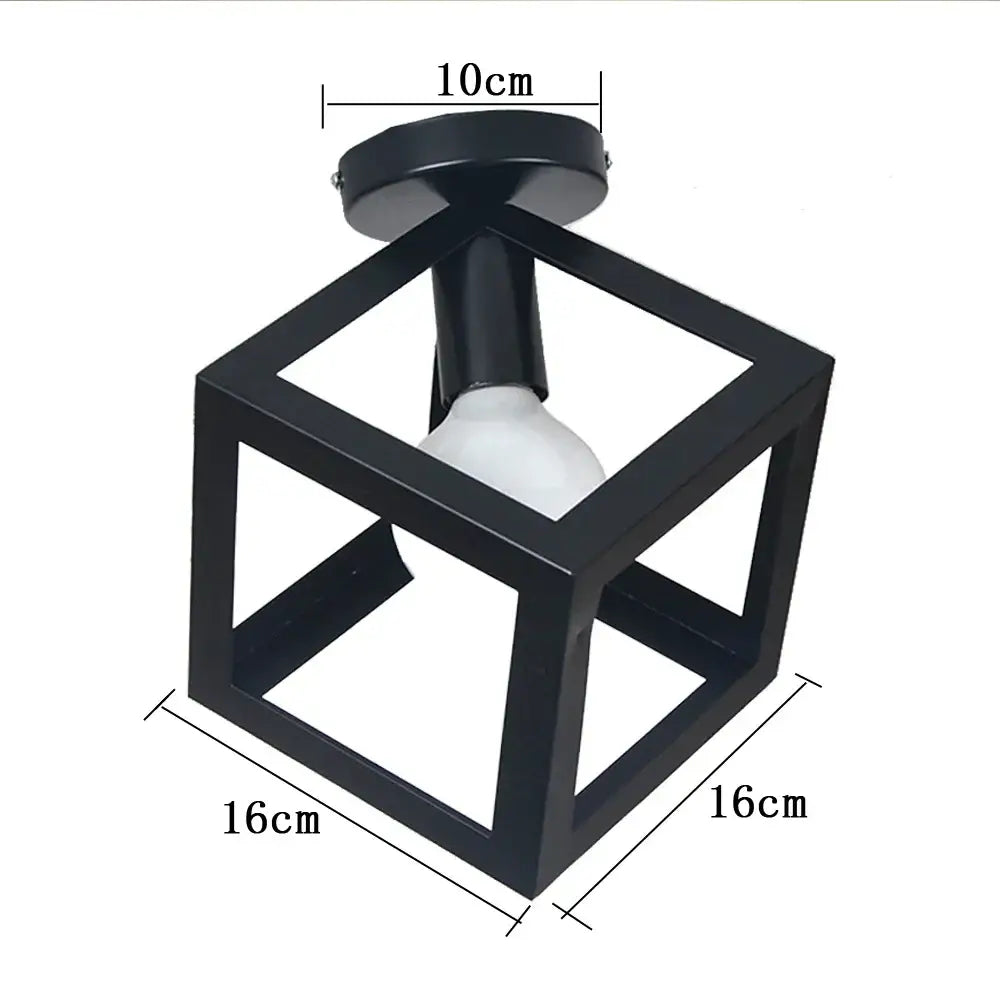 Black metal cube ceiling light fixture with frosted glass bulb for modern retro kitchen decorbites iron cage ceiling light