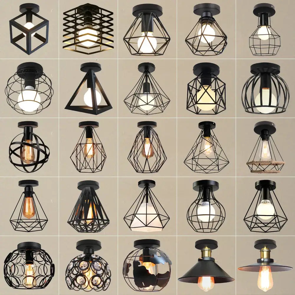 Modern retro black iron cage ceiling light fixture with exposed bulbs for kitchen lighting decorbites iron cage ceiling