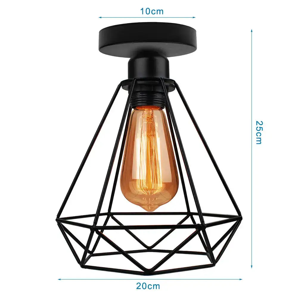 Modern retro black iron cage ceiling light with amber filament bulb for kitchen lighting decorbites iron cage ceiling