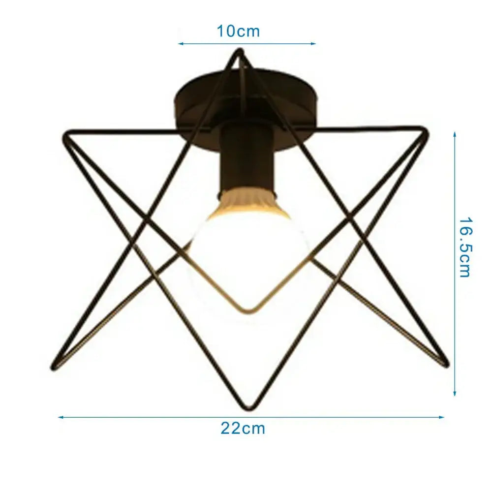Modern retro black iron cage ceiling light with star-shaped design and central bulb for kitchen lighting decorbites iron cage