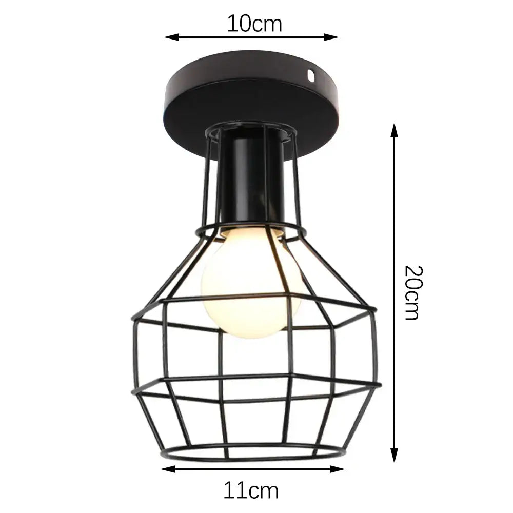 Modern retro black iron cage ceiling light with warm bulb interior for kitchen lighting decorbites iron cage design