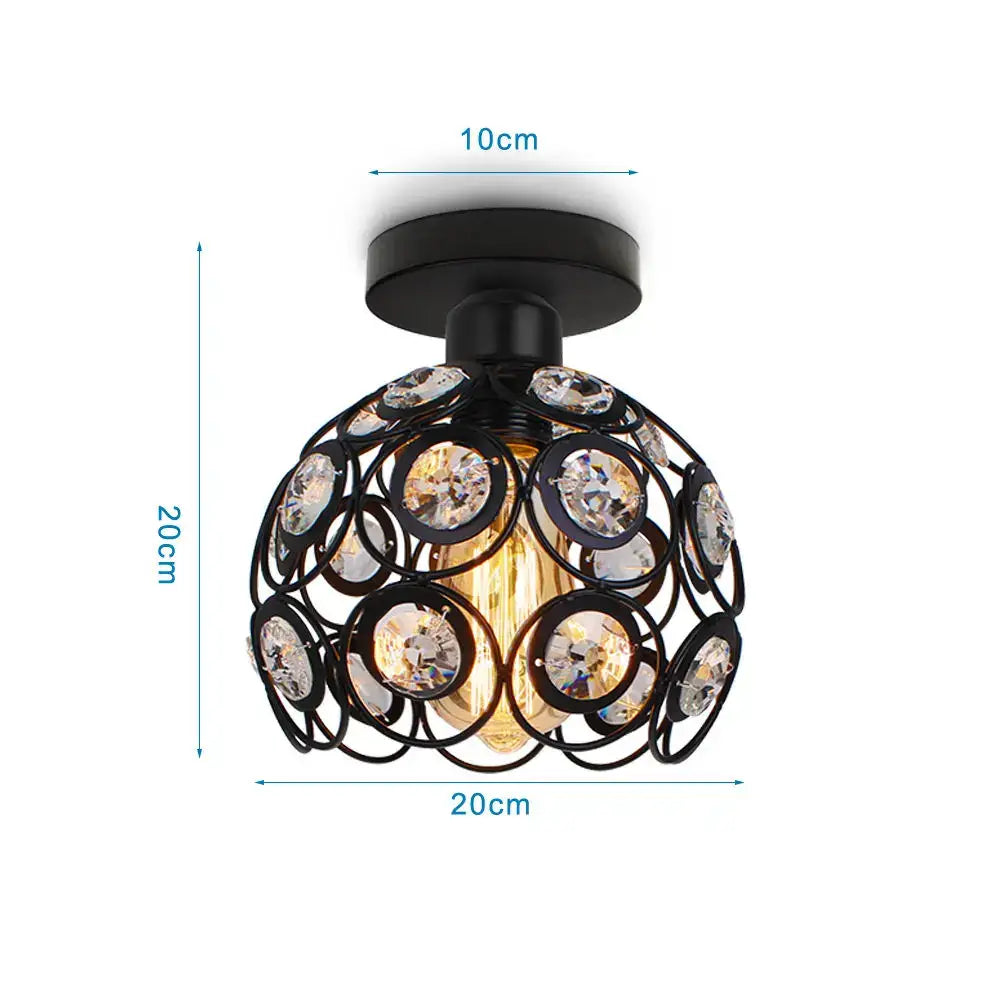 Modern retro black iron cage ceiling light with spherical design and clear crystal accents for kitchen lighting decorbites iron cage
