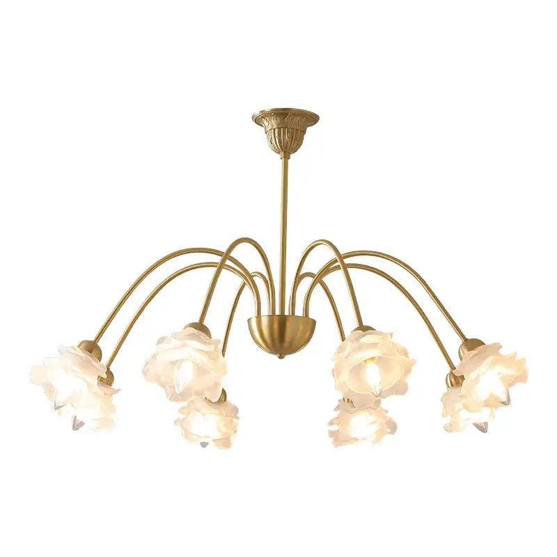 Modern retro gold decorbites elegant flower chandelier with five translucent glass flower shades for dining room lighting