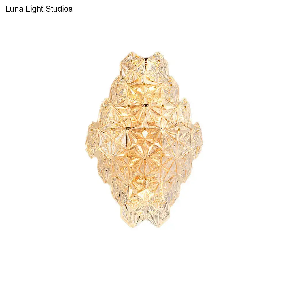 Modern rhombus clear crystal golden faceted wall sconce with tiered design direct wired electric light type